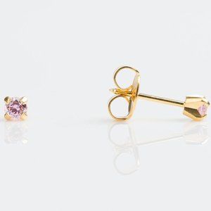 Studex Gold plated 3MM Cubic Zirconia Pink Ear Piercing Earrings